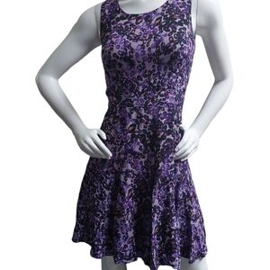 Diane Von‎ Furstenberg Purple Dress Size 4 Animal Print Leopard Drop Waist Flare